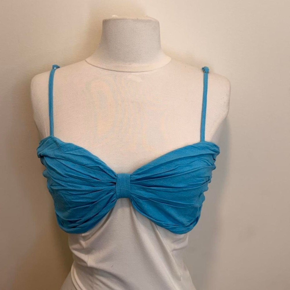Blue Ruched Bow Crop Top 💙✨